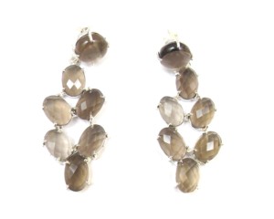 Pierre précieuse de quartz fumé avec argent plaqué à la main pierre taillée à facettes forme ovale cadeau de fantaisie pour sa boucle d'oreille - Product Image 5