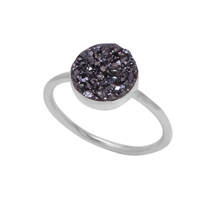 Natural Black Druzy Gemstone 925 Sterling Silver Anillo hecho a mano Joyería Anillo de moda plateado para fiestas de regalo de boda. - Product Image 1