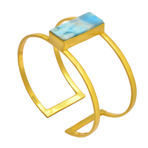 Larimar Gemstone 925 plata esterlina chapado en oro brazalete joyería moda brazalete para boda aniversario regalo para mujer - Product Image 1