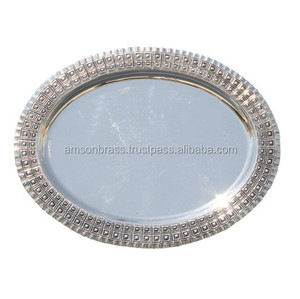 Border Spotted Serving <b>Tray</b> Metal Brass <b>Large</b> Oval Shaped Serving <b>Tray</b> High Quality Metal Serving <b>Tray</b> - Product Image 1