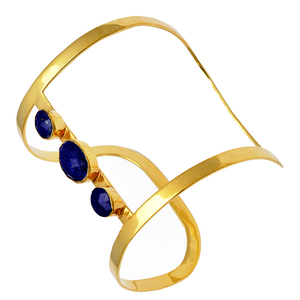 Bracelet en pierre précieuse saphir bleu naturel Bracelet en argent sterling 925 Bracelet de créateur Bijoux Bracelet fin en plaque d'or pour les femmes - Product Image 3