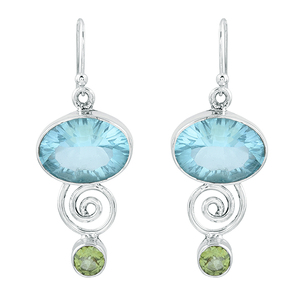 Genuine <b>Blue</b> <b>Topaz</b> Green Peridot Dangle <b>Earrings</b> .925 Sterling Silver Jewelry Solid Hook Shape Weddings Gifts Casa De Plata - Product Image 1