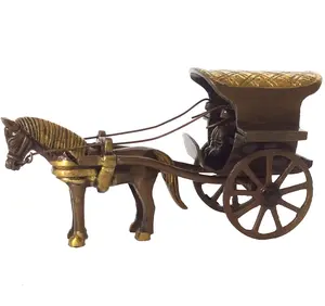 Charrette à chevaux décorative en laiton pièce maîtresse de décoration de table pièce maîtresse en métal antique cadeau décoratif avec roue tirer Figurine Statue