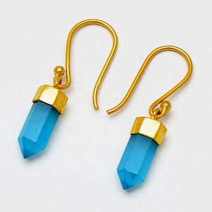 ต่างหูดินสอทรงแหลมทำจากเงินแท้925,ต่างหูพลอยโมราสีฟ้าทำด้วยมือ - Product Image 2