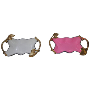 Plateau de service en métal plat de service indien classique en métal grande taille avec poignées personnalisées en aluminium blanc et rose pour Noël - Product Image 1