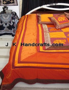 Brocade Silk Ethnic Handwork Bedding <b>set</b> India - Product Image 1