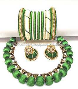<b>Fashion</b> Silk Thread Crystal Rhinestone <b>Hoop</b> <b>Earrings</b> Full Set by SUBA for Parties Weddings Engagements & Gift Giving - Product Image 4