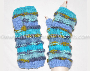 Multi Color Lining Hand Knitted Wool Fingerless Hand Warmers - Product Image 5