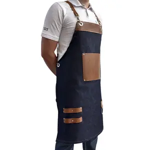 Custom logo Style barber apron canvas leather denim fabric in wholesale Multi purpose aprons Adjustable neck belts