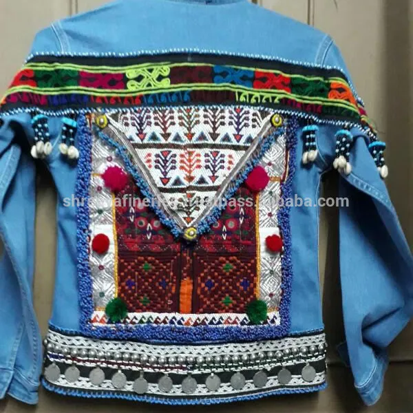 Tribal Boho Denim Jacke Banjara Verziert Gypsy Geboren Wilden Jacke