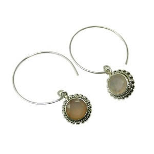 Cheap Wholesale 925 Sterling Silver Rose Quartz Gemstone Hoop <b>Earring</b> Handmade Silver Jewelry - Product Image 1