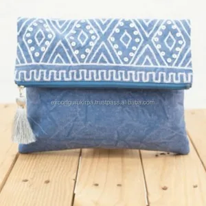 Leinen Stoff Boho Tribal Pouch, böhmischer Sticks til, Abend Clutch Bag für Frauen Großhandel