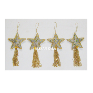 Conception unique en forme d'étoile Dernière production Broderie Zari dorée et travail perlé Ornement suspendu de Noël pour la décoration de la maison - Product Image 1