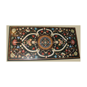 Black <b>Marble</b> Inlay Rectangular <b>Table</b> <b>Top</b> - Product Image 1