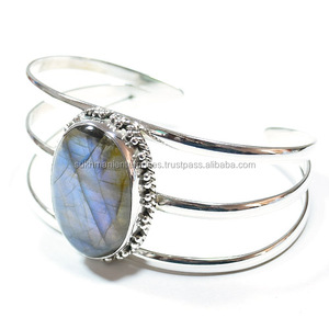 Labradorita de Fuego Azul, brazalete de plata 925, labradorita natural, joyería de piedras preciosas de Fuego Azul, pulsera de plata de ley 925 - Product Image 1