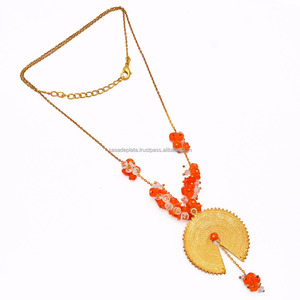 925 plata esterlina rojo ónix Roundel Beads piedra preciosa chapado en oro collar joyería collar de moda para regalo de boda o fiesta. - Product Image 1