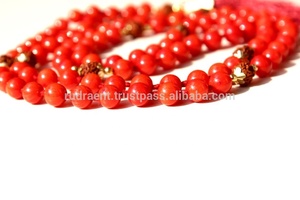 Collar de cuentas de Rudraksha Mala de Coral rojo bohemio Unisex, 6mm, borla de piedras preciosas semipreciosas, fiesta hinduismo, regalo de moda elegante - Product Image 3