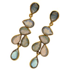 Pear Shape Labradorite gemstone 925 <b>sterling</b> <b>silver</b> gold plated stud <b>dangle</b> <b>earrings</b> Fashionable <b>Earring</b> For Wedding Gift Party. - Product Image 1