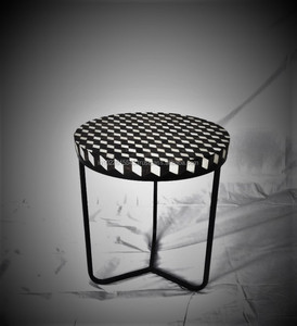Modern Adjustable Bone Inlay <b>Black</b> & White Abstract Design Living Room <b>Side</b> <b>Table</b> - Product Image 2