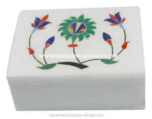 Indian Exporter Natural White Marble Inlay <b>Art</b> Work Jewelry Box - Product Image 1