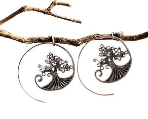 Silver Spiral Earring Latest Life of Tree Hoop Earring - Product Image 1