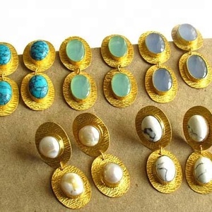 Boucles d'oreilles en alliage de quartz martelé Perle Drop Gemstone Dangle Statement Jewelry for Engagement Weddings Gifts Anniversaries - Product Image 4