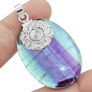 Colgante Ovalado de Fluorita Natural, Piedra Curativa, Gema de Fluorita, Colgante de Plata para Mujer, Colgante de Plata Maciza Hecho a Mano - Product Image 5