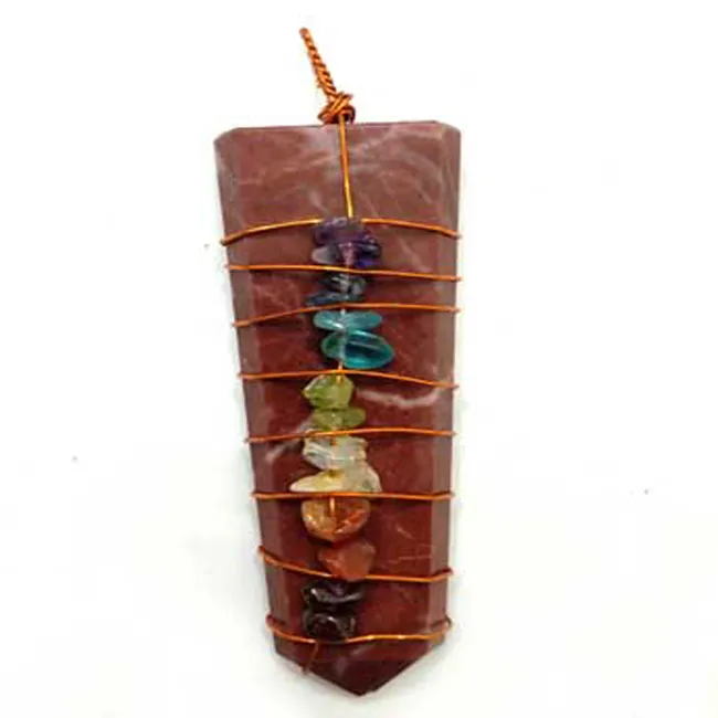 Chakra de jaspe rojo, colgante plano de cobre, joyería curativa de cristal, venta al por mayor, cristal para curación de Reiki y piedra curativa de cristal