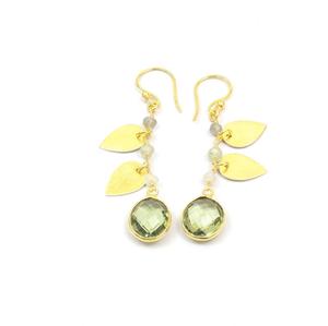 Green Amethyst Quartz Gemstone and Beaded Rosary Chain With Gold Plated Handmade <b>Fashionable</b> Gift for Her Hoop <b>Earring</b> - Product Image 1