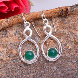 อัญมณีทรงหลังเบี้ยสีเขียวนิลเงินสเตอร์ลิงต่างหูแบบห้อยประดับลวดเครื่องประดับสำหรับงานแต่งงานแบบคลาสสิก - Product Image 2