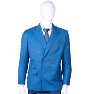 Traje Formal de Negocios Personalizado para Hombre Steve & James, Color Azul, Corte Entallado, Lino, Doble Botonadura, Cuello en V, Superventas OEM - Product Image 1