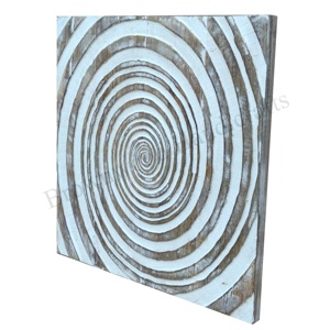 Bois de manguier antique blanc brûlé sculpté à la main panneau mural carré en bois tenture murale Plaque prix de gros bas quantité minimale de commande - Product Image 2