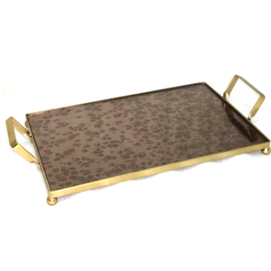 Bandeja rectangular de vidrio con marco de Metal, bandeja de servicio con mango, nuevo diseño decorativo - Product Image 3