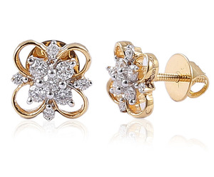 Pendientes de Racimo de Flores con Diamantes Naturales en Oro Amarillo de 14K |   Pendientes de tuerca de diseño floral con corte redondo para mujer, regalo de joyería fina - Product Image 1