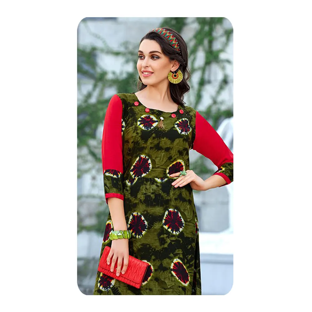 Ukuran kustom 100% katun kasual dicetak panjang mewah Kurtis dari produsen India