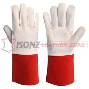 Guantes de Soldadura ISONZ de Cuero Personalizados para TIG/MIG, con Palma de Piel de Becerro y Puño Rojo de 12 Pulgadas, Sin Forro - Product Image 2