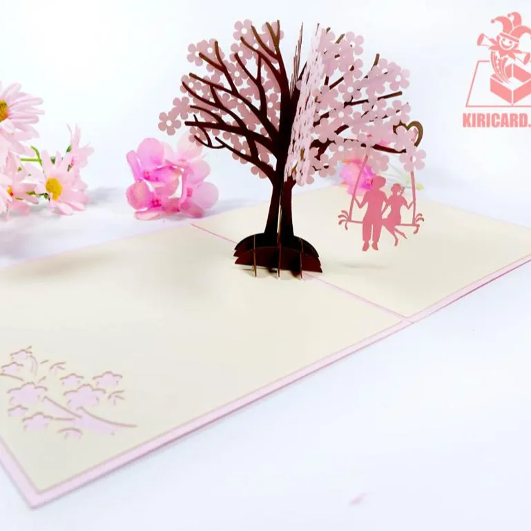 3d nouveau design Love Valentine card Couple love under Cherry Blossom Tree Pop Up Card Offre Spéciale artisanat