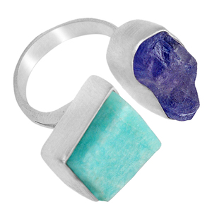 Anillo Unisex de Plata de Ley 925 con Incrustaciones de Amazonita y Tanzanita Naturales, Estilo Moderno para Bodas - Product Image 3