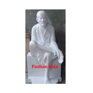 White Makrana Marble Sitting Sai Baba Sculpture - Product Image 1
