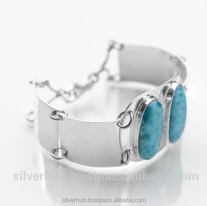 Unique 925 En Argent Sterling Larimar Manchette Faite À La Main - Product Image 1