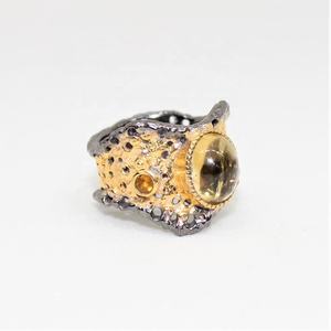 Anillo de banda de Plata de Ley 925 chapado en oro de 18 quilates joyería llamativa brillante ajustable con citrino piedra preciosa diamante principal - Product Image 2