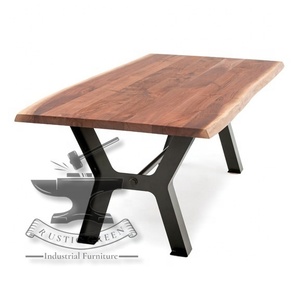 Mesa de comedor con borde vivo de diseño Industrial, patas de Metal duraderas, parte superior de madera, tamaño personalizado, Color, sala de estar, cocina, restaurante - Product Image 2