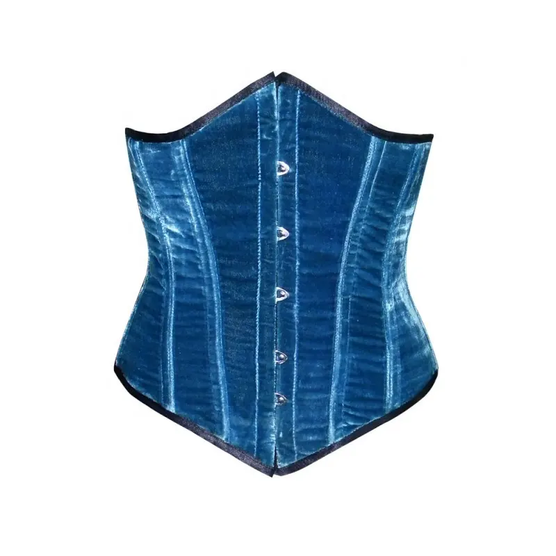 COSH CORSET Veludo Azul Com Preto Desovio Underbust Steelboned Cintura Treinamento Extrema Curvy Casual E Moda Desgaste Espartilho Top