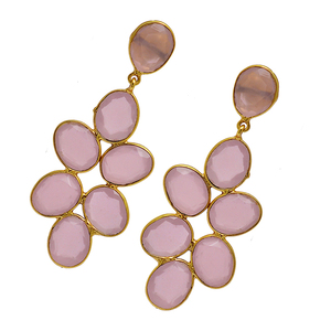 Pendientes de tuerca chapados en oro de Plata de Ley 925 con piedras preciosas de Calcedonia Rosa facetada, pendiente de moda para boda, regalo, fiesta. - Product Image 1