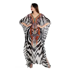 Seide Digital gedruckt Kaftan / Party Wear Kaftan / Zebra druck DIgital Printed Kaftan Für Frauen, Kaftane 2018