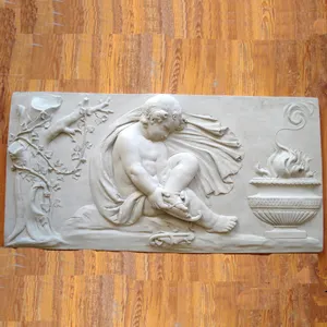 White Marble Carving Children Wall Stone Relief Decoration