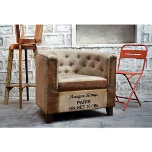 Sofá de un solo asiento Chesterfield industrial y vintage, lona de cuero para el hogar, muebles de sala de estar, uso general - Product Image 1