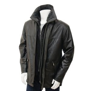 Abrigo cálido de invierno de cuero genuino para hombre, decoración de botones con cuello levantado, gabardina larga, prendas de vestir exteriores con múltiples bolsillos de piel sintética - Product Image 1