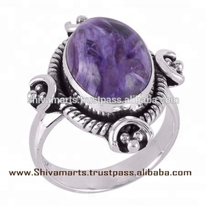 Conception populaire 925 argent Sterling Vermeil bague d'éternité fait à la main indien Charoite bijoux en pierres précieuses pour les mariages - Product Image 4