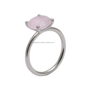 925 argent massif à la main bague à griffes naturel Rose calcédoine pierre précieuse pur diamant perle empilable conception bijoux en gros - Product Image 1